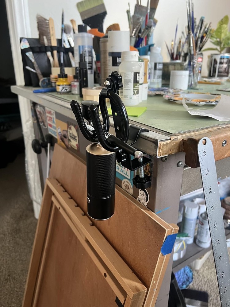 Universal Clamp-On Airbrush Holder for Gravity, Side, Bottom Feed & Trigger Guns
