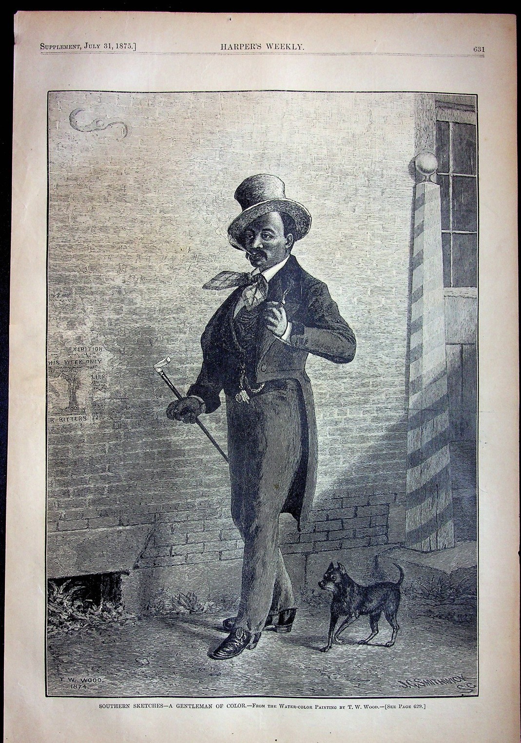 T. W. Wood Harper's Weekly Print Southern Gentleman Of Color With Cane & Dog