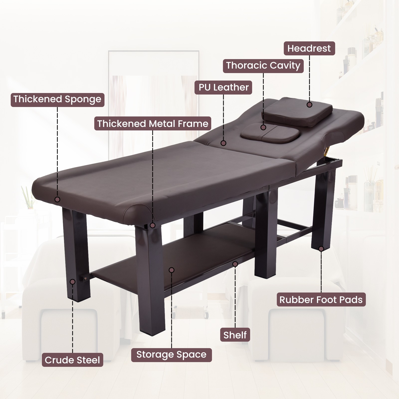 PU Leather Heavy Duty Professional Stationary Massage Bed -Brown