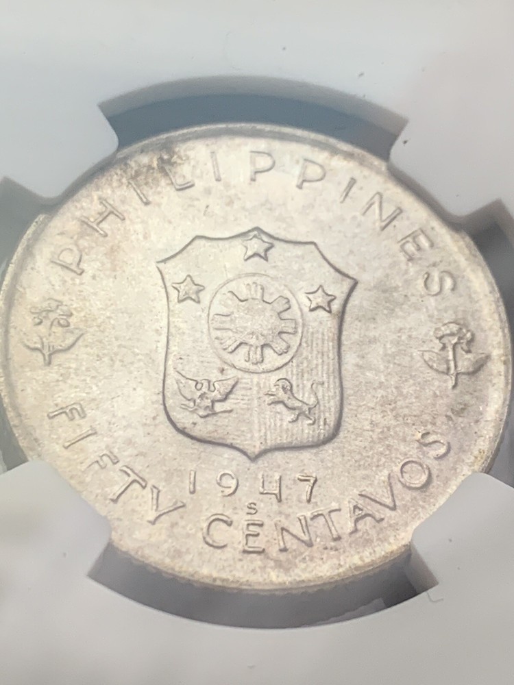 1947 S PHILIPPINE 50c DOUGLAS MACARTHUR NGC MS65