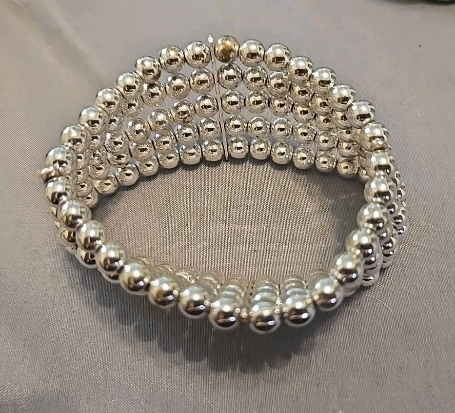 6 Vintage Silver Tone Stretch Bracelets