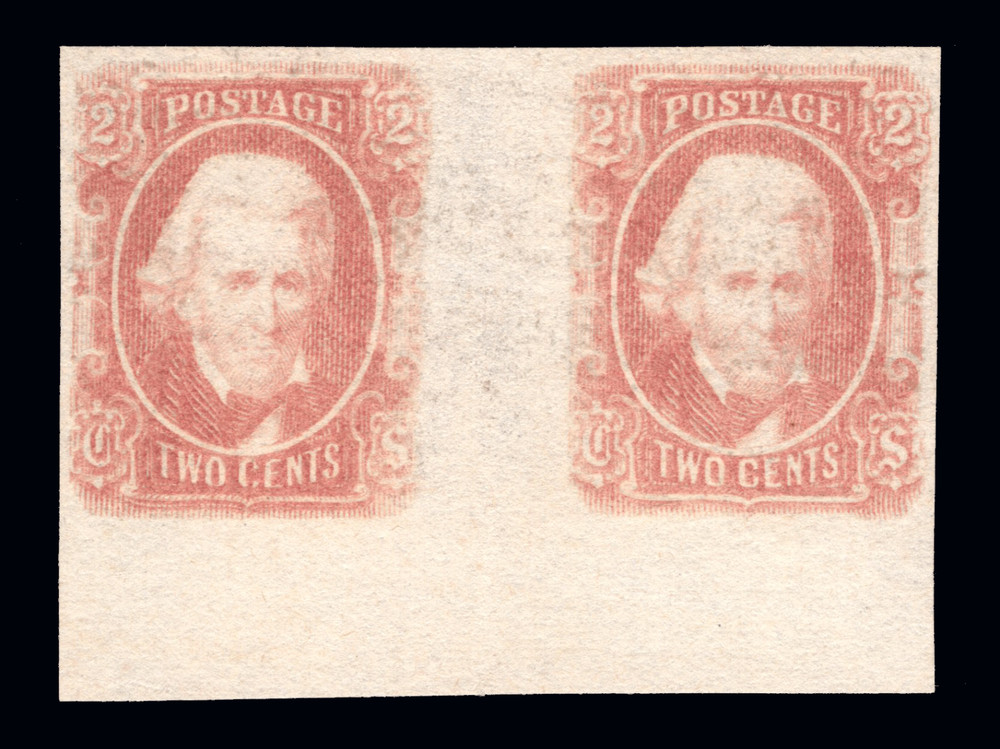 MOMEN: US STAMPS CSA #8 IMPERF GUTTER PAIR UNUSED LOT #91408*