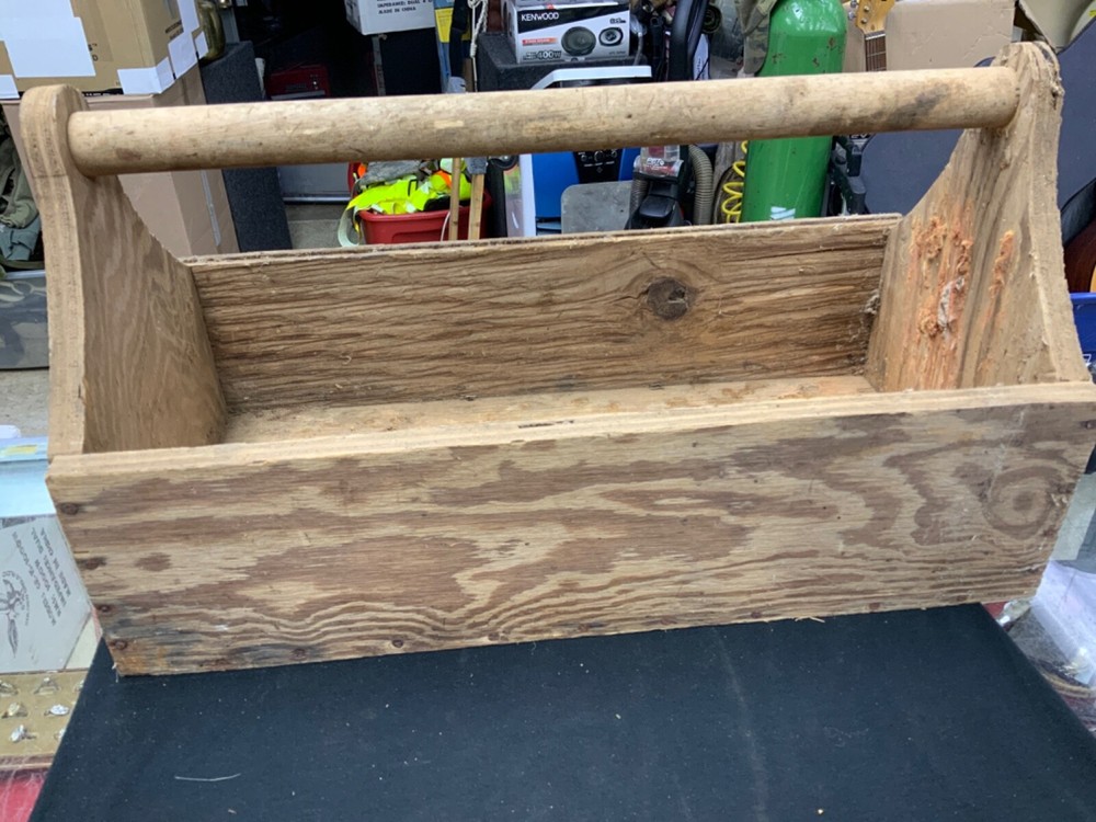 Handcrafted Wood Tool Box w/ Handle Vintage