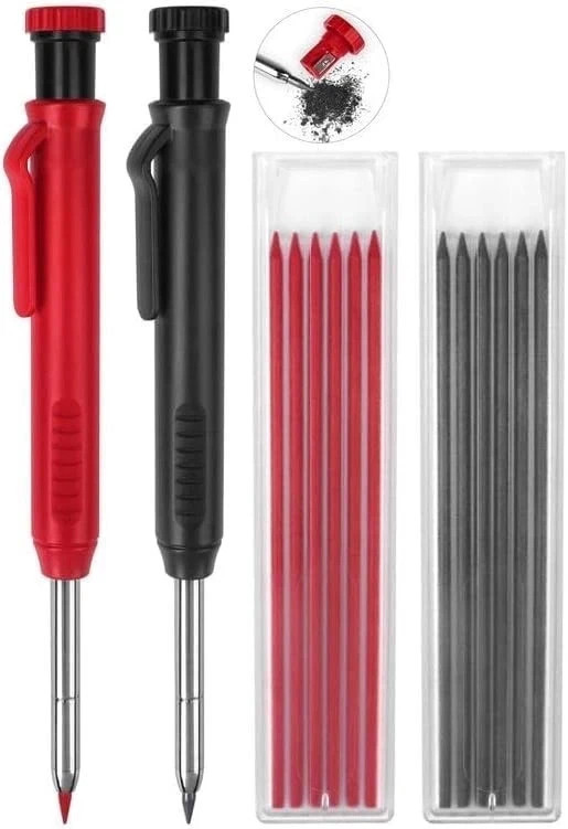 2 Pack Carpenter Construction Pencils Mechanical Pencils with 12 Refills