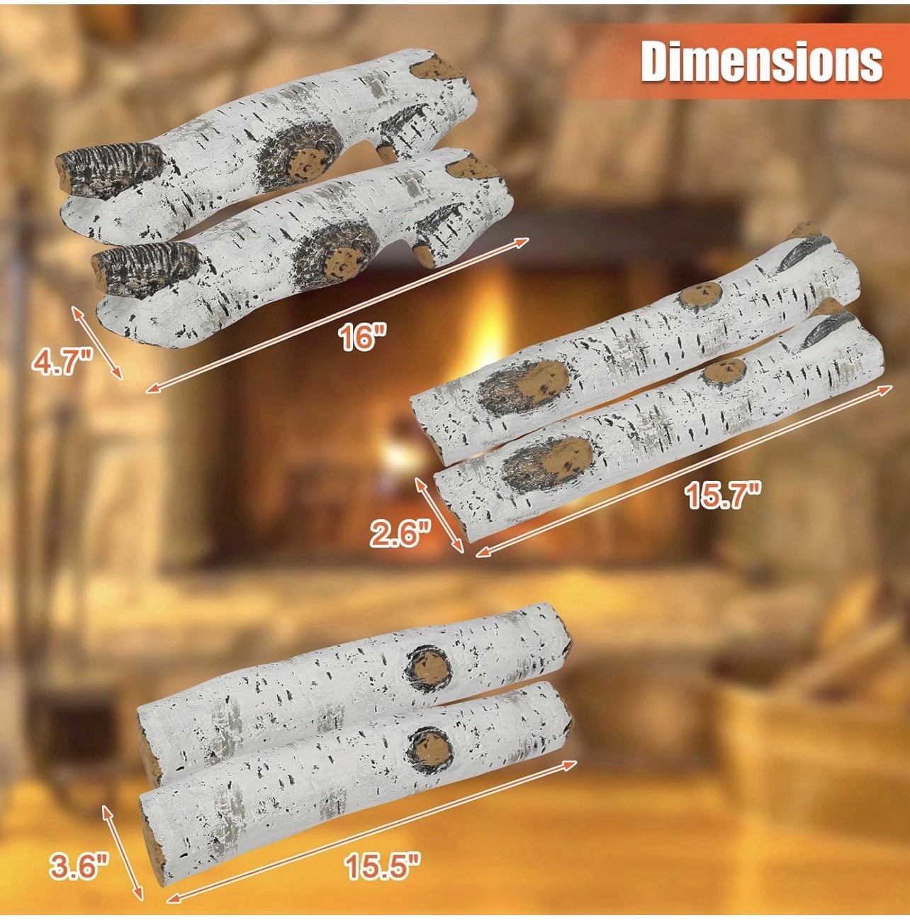 QuliMetal White Birch Ceramic Gas Fireplace & Fire pits Logs In/outdoors 6pcs