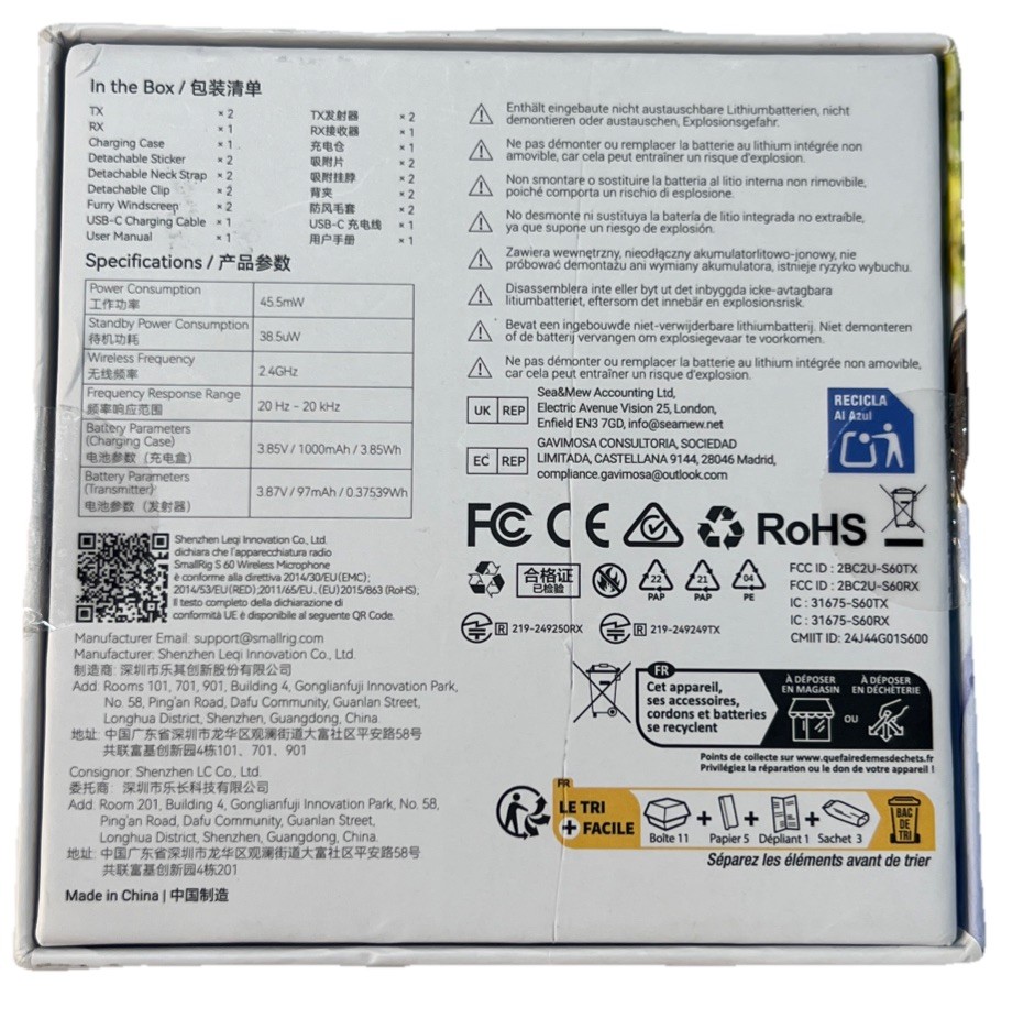 SMALLRIG S60 Wireless Microphone (White/USB-C Version) 4706