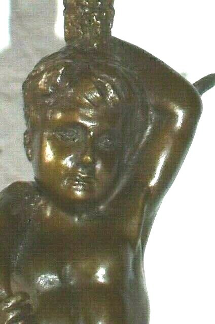 Original ART TAYLOR Dragon Boy Bronze Sculpture Candle Holder Marble Base Signed