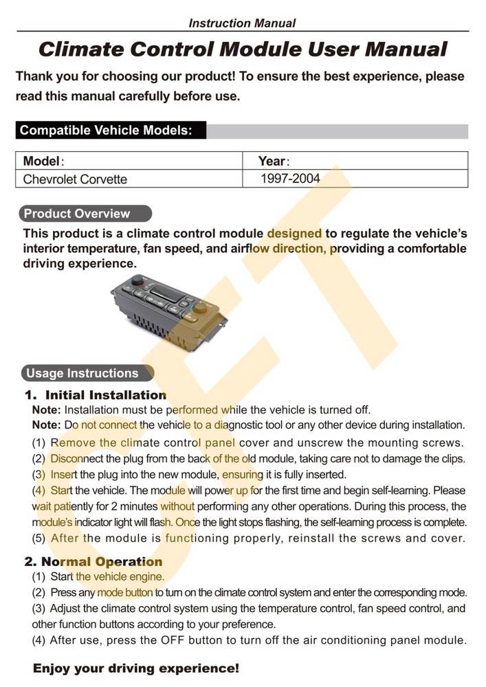A/C Climate Control Module Panel 09352181 16256018 for Chevrolet Corvette 97-04