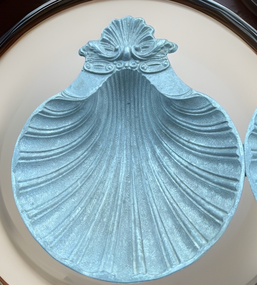 3 Vtg MCM Metal Clam Shell Trinket Trays Dishes No. 403 A T & H Unfinished Set