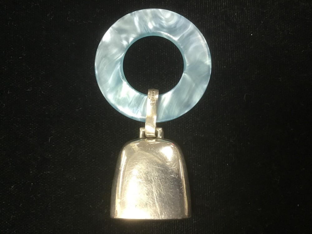 Baby teether rattle with birth data ready to be engraved Web sterling silver