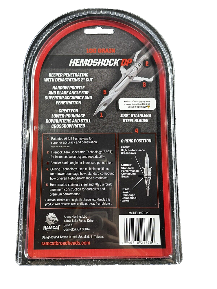 RAMCAT Hemoshock DP 100 Grain Mechanical Broadhead 1 1/4"