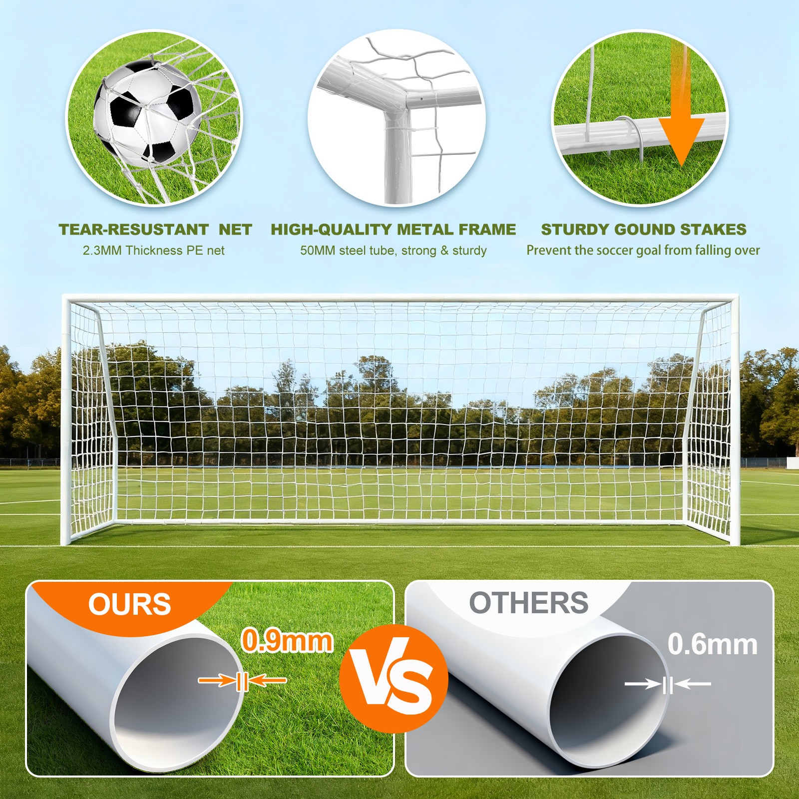 18ftx 7ft/21ftx 7ft/24ftx 8ft Metal Soccer Goals for Outdoor Practice Training