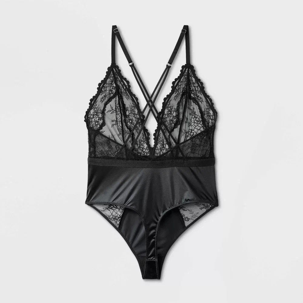 Auden Women's Unlined Lace Lingerie Bodysuit Black Size Large