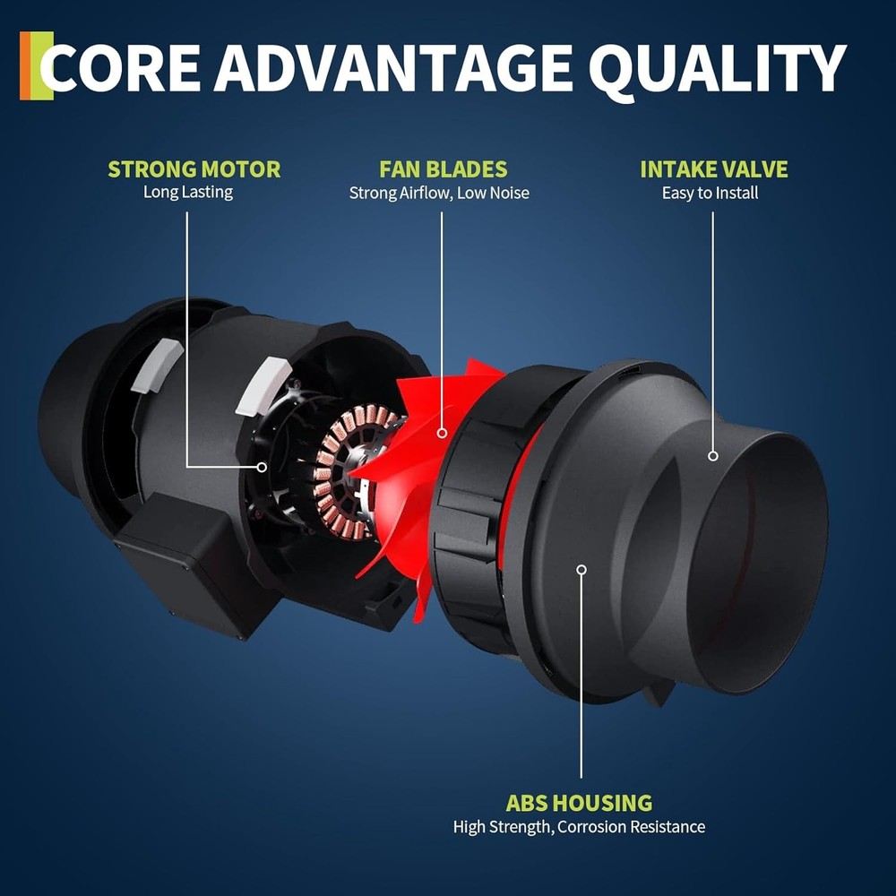6 Inch 312CFM Inline Duct Fan with Variable Speed Controller Exhaust HVAC Blower