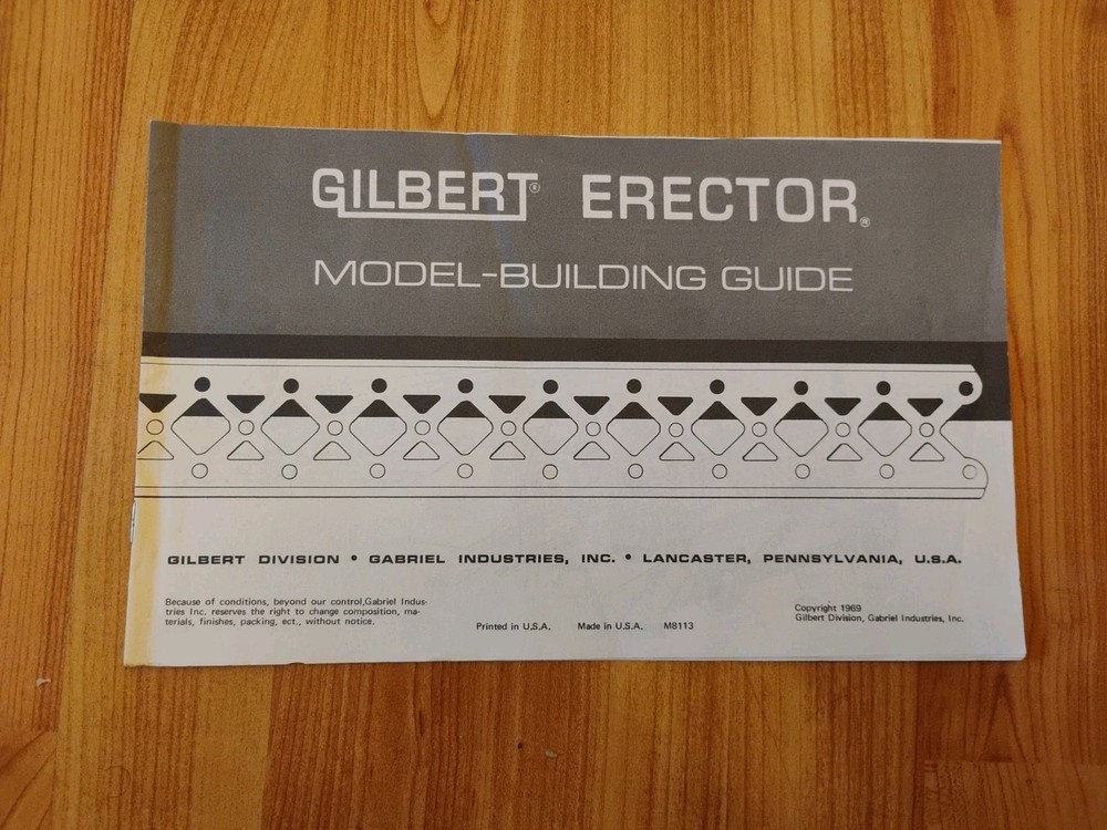 Gilbert Gabriel Erector Set 1969 M-8113 Model Building Guide Manual
