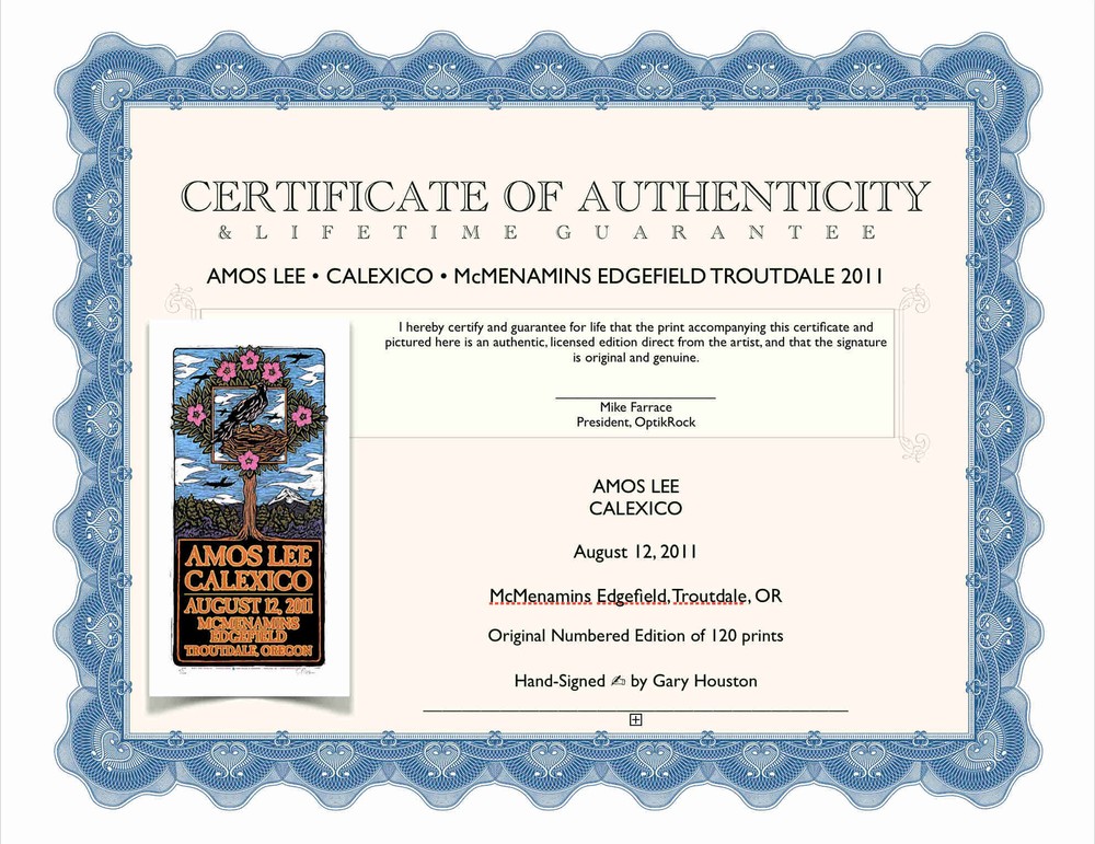 Amos Lee Poster Calexico McMenamins 2011 Signed Silkscreen Gary Houston S/N/COA