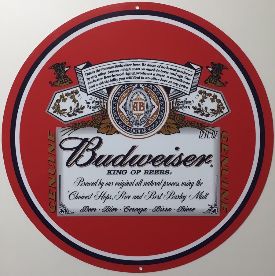 Budweiser 12 Inch Round Classic Beer Sign