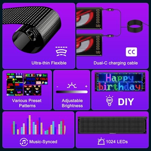 2 Pack LED Eyes for Car Windshield 14.56"x3.62", Programmable Animated Black