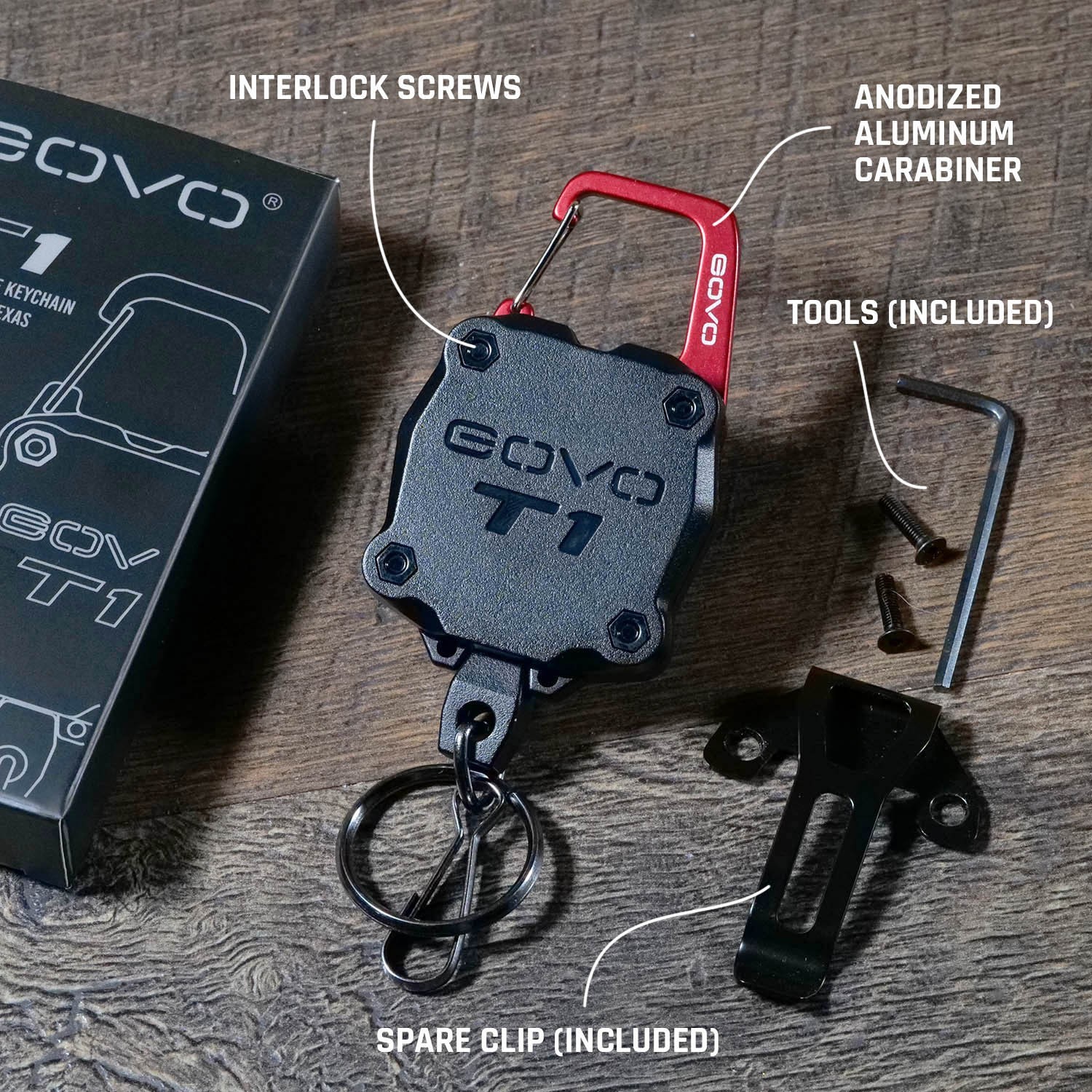 GOVO T1 Retractable Keychain – 9.5 Oz. Retraction Force_RED