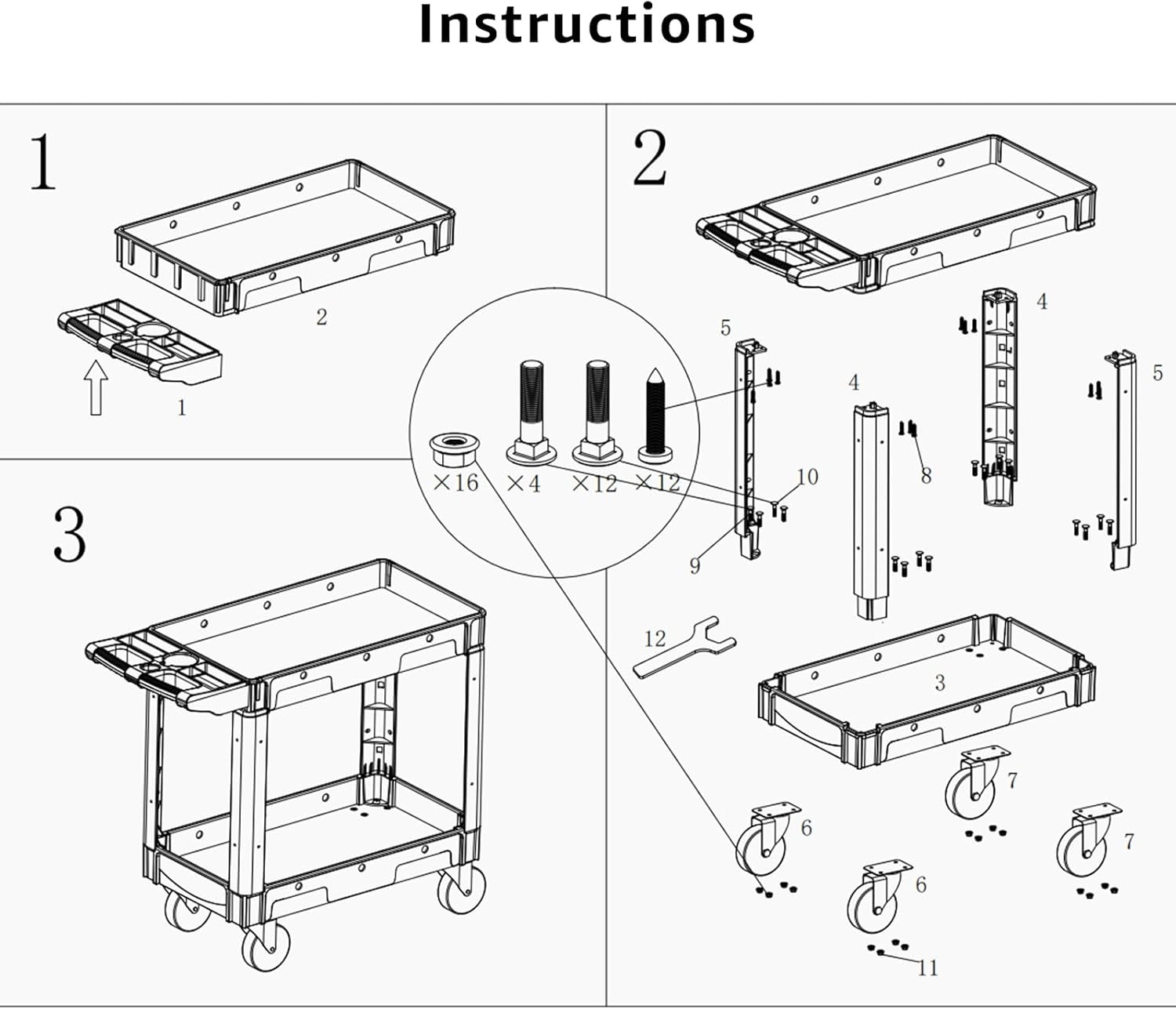 ( USED ) Utility Service Cart 2 Shelf 550LBS 360° Swivel Wheels 2 with Brakes