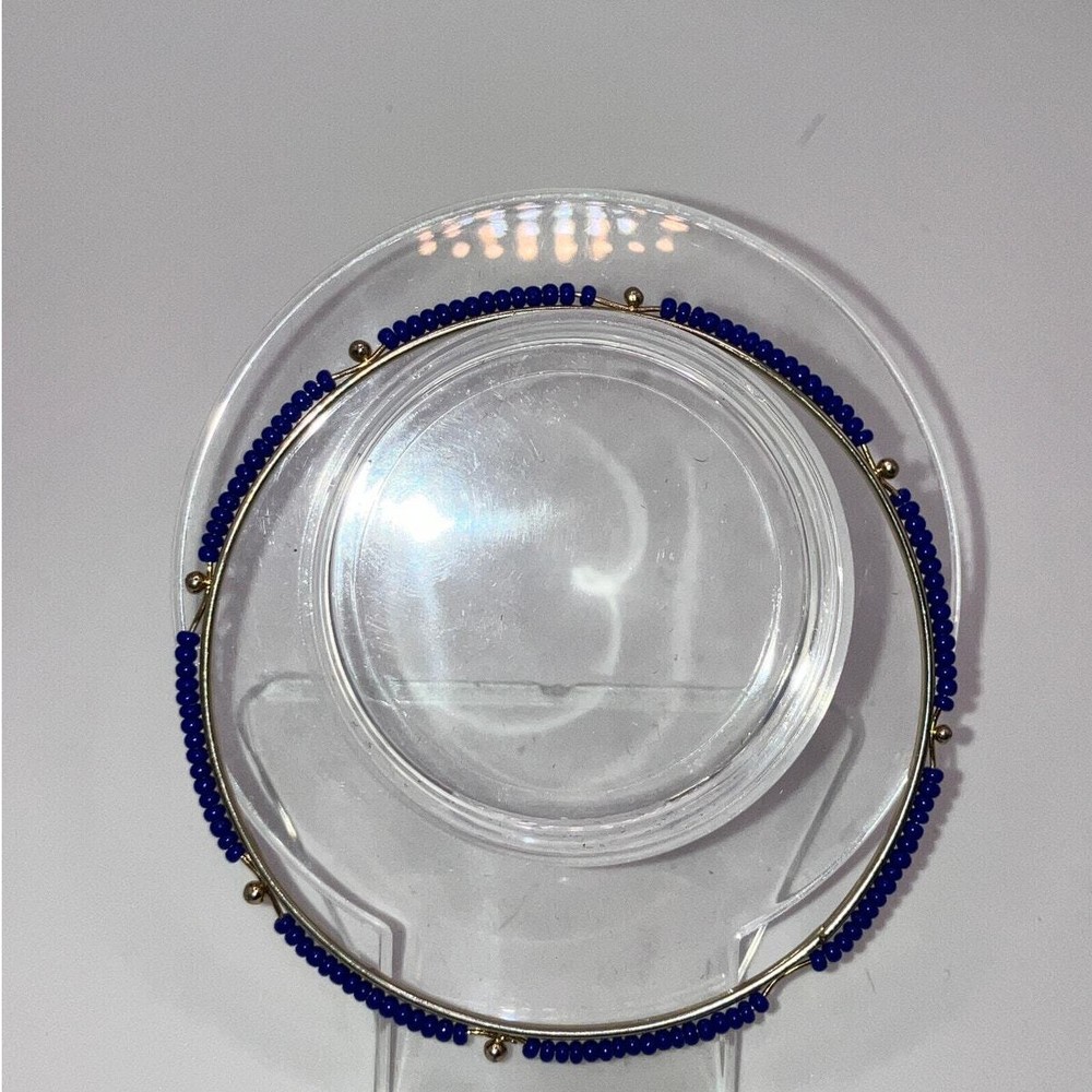 Tiny Faux Blue Lapis Beaded Slide Gold-Tone 2 5/8" Bangle!
