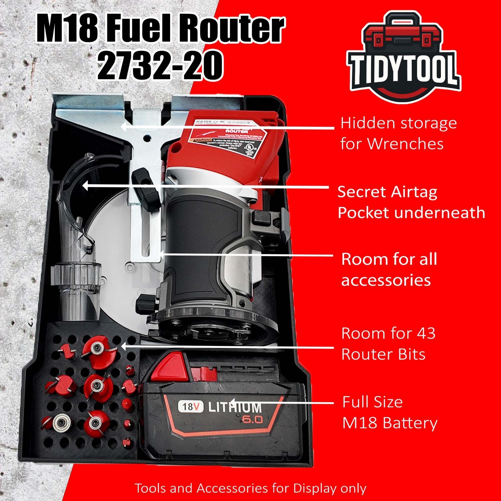 M18 Router Organizer for Milwaukee Compact Packout insert 2723-20