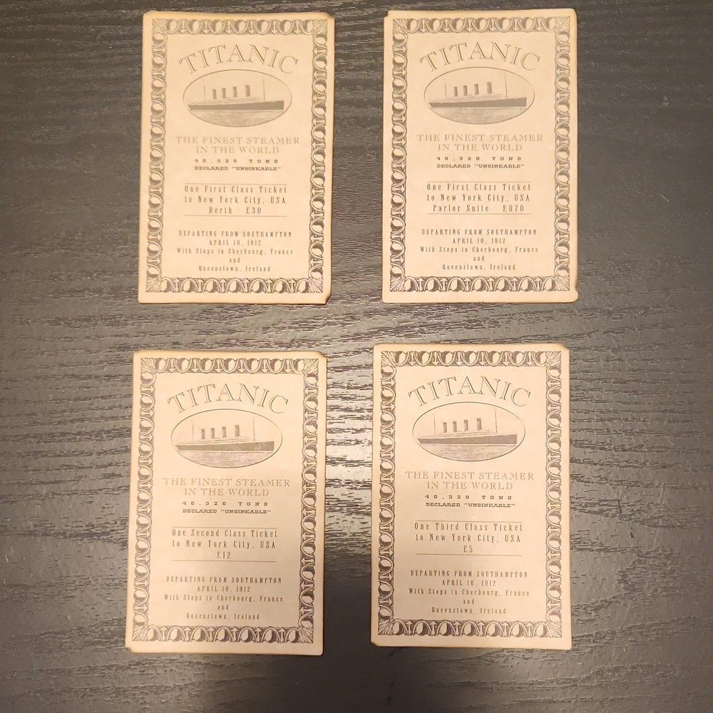 White Star & Titanic Replica Tickets - First, Second, Third Class Collectible