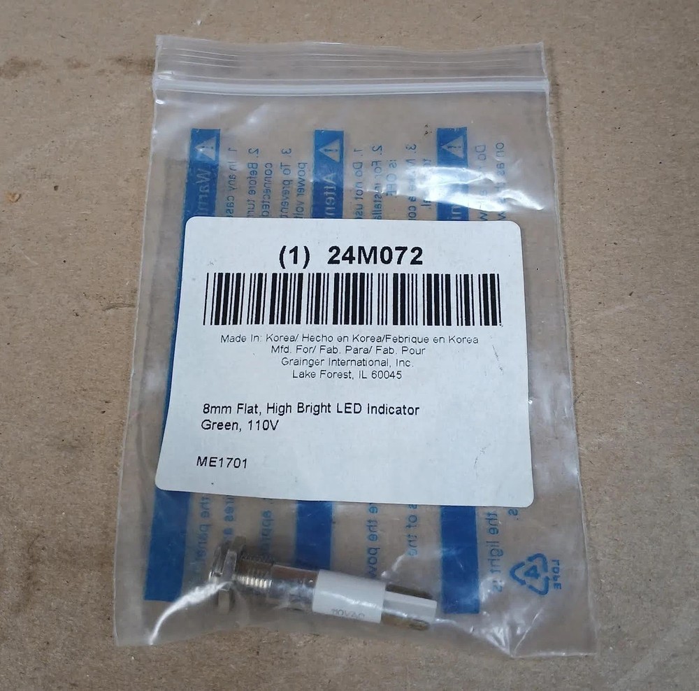 Grainger 24M072 Flush Panel Light, Green LED Indicator Light, 110V AC