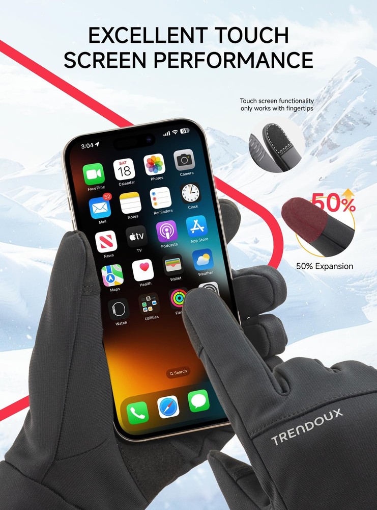 TRENDOUX Touchscreen Fingers Thin Warm Black Tech Winter Gloves Small,