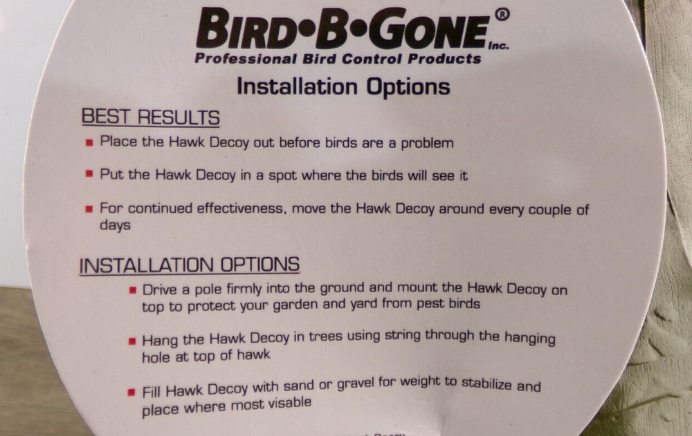 Bird-B-Gone 16" Hawk Decoy, New A2