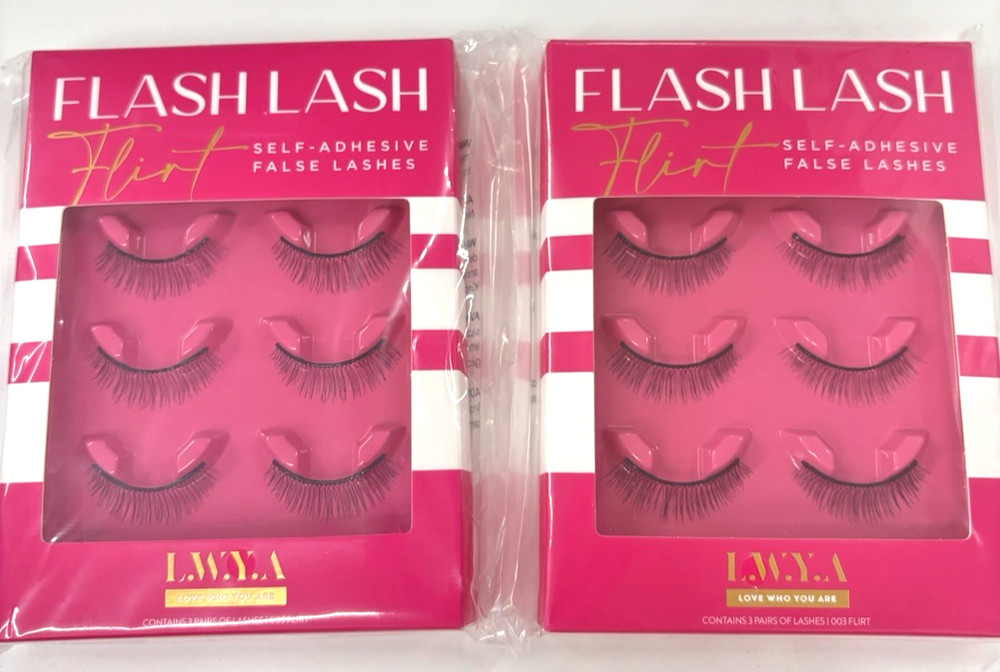 2 Pack LWYA Flash Lash Flirt Self-Adhesive False Lashes Trio Boxes