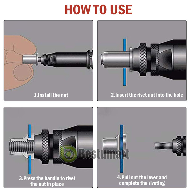 120pcs Rivet Nut Kit Rivnut Gun Nut Setter Thread Setting Nutsert Tool Metri+Box