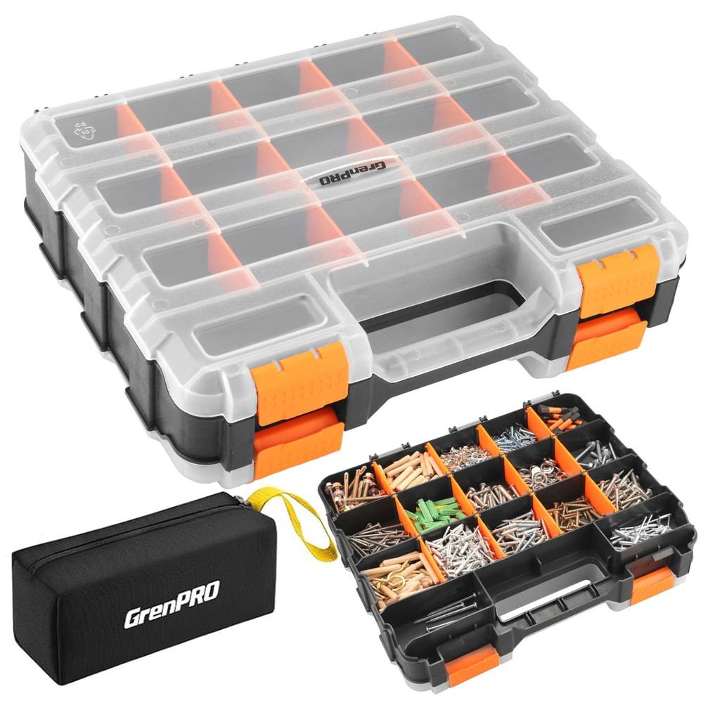 Mini Tool Box Organizer, Plastic Small Tool Box with Dividers, Double Side Be...