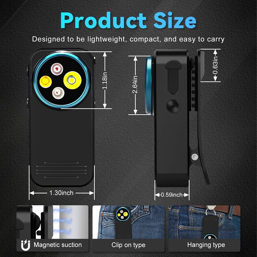 EDC Flashlight Clip-on Light, 600 Lumens Rechargeable Flashlight, Mini Pocket...