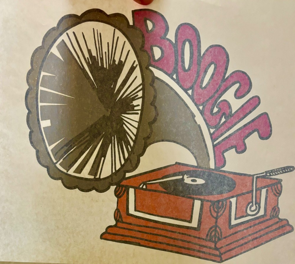 Original Vintage 1973 Boogie Record Player Iron On Transfer