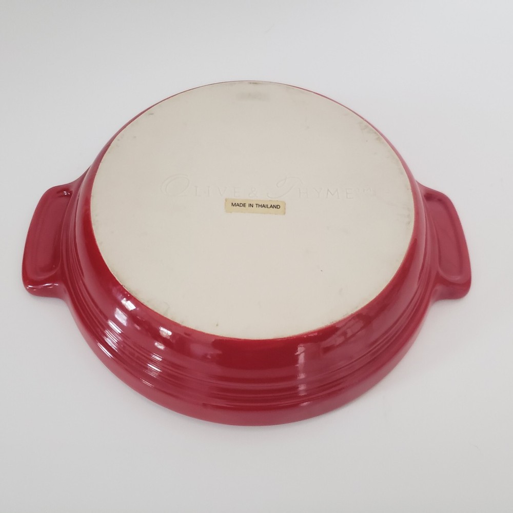 Olive & Thyme 1qrt Red/Beige Round Stoneware Baking Dish 8.5" Diameter 2" Deep