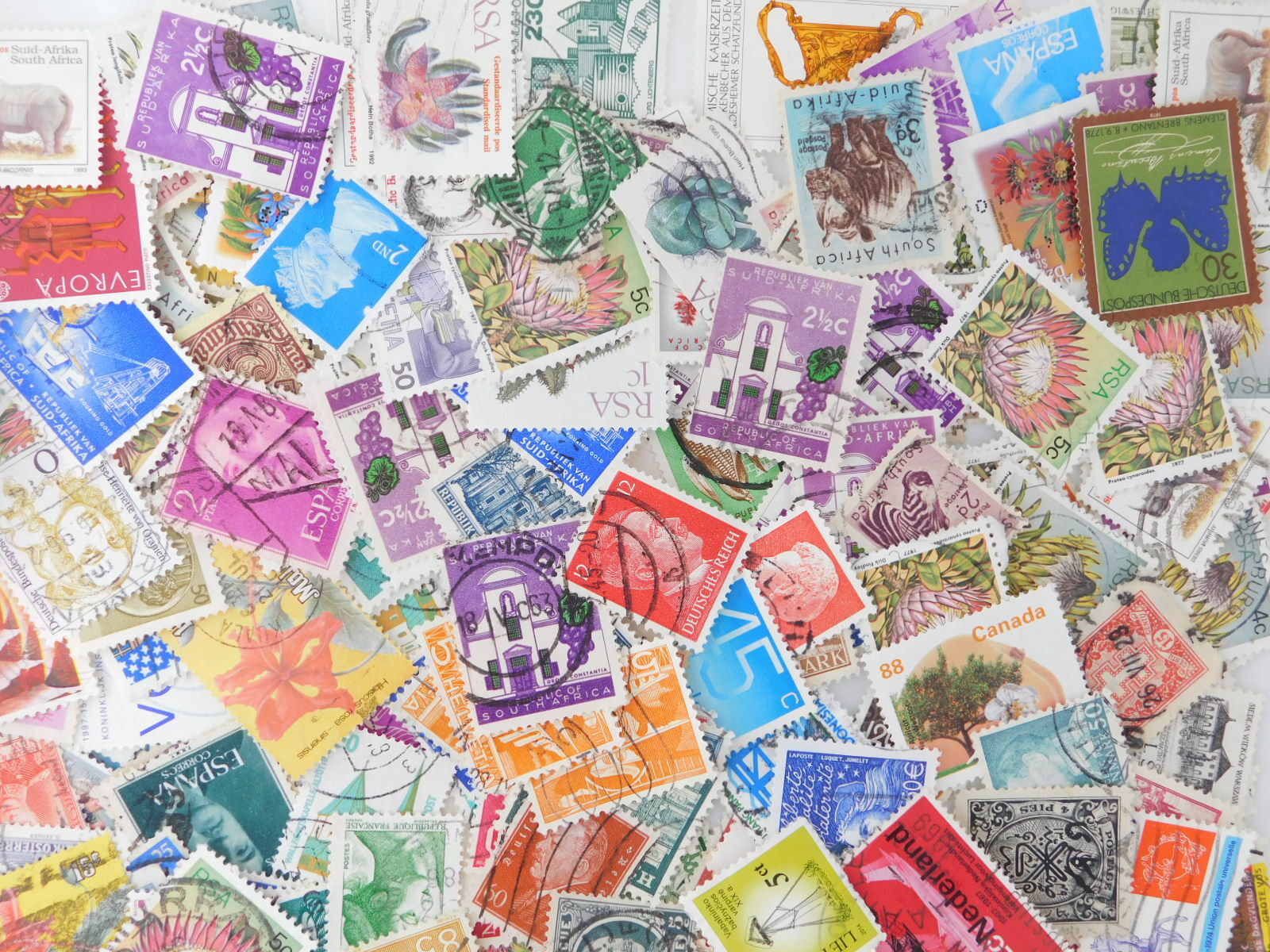 STAMP WORLD WIDE 1000pc lot off paper kiloware philatelic collection used