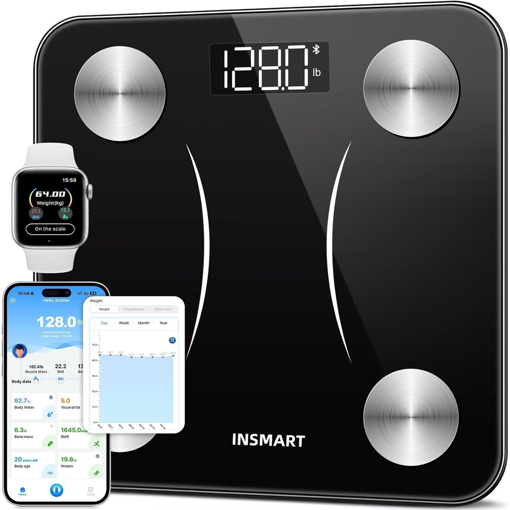 Durable Body Fat Scale with 17 Metrics & Bluetooth App Tracking - Modern Design