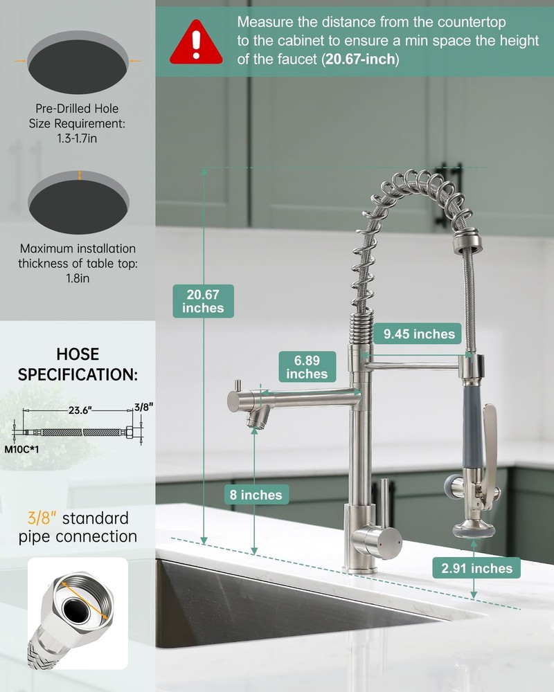 Commercial Pull Down Kitchen Sink Faucet with Sprayer Brushed Nickel