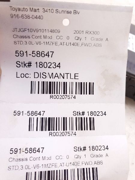 00-02 LEXUS RX300 ABS COMPUTER CONTROL MODULE ECM ASSEMBLY