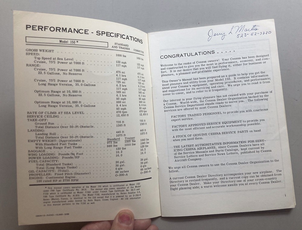 Cessna Owner's Manual 150 1969