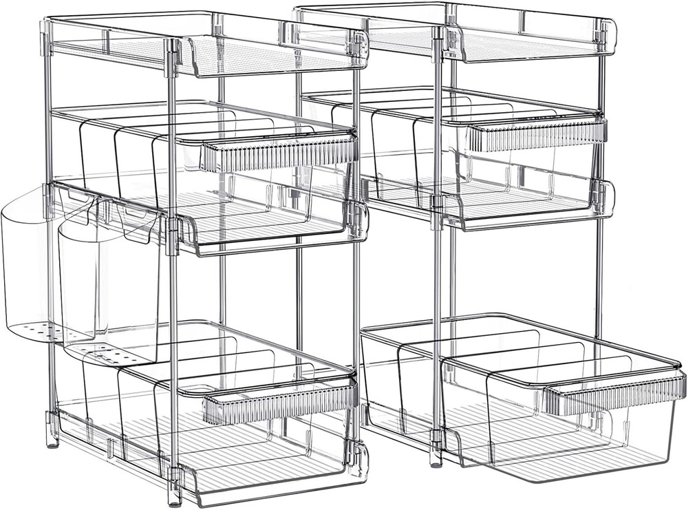 Clear Bathroom Organizers 2 Sets 3 Tier, Pull Out 2 PACK, Transparennt