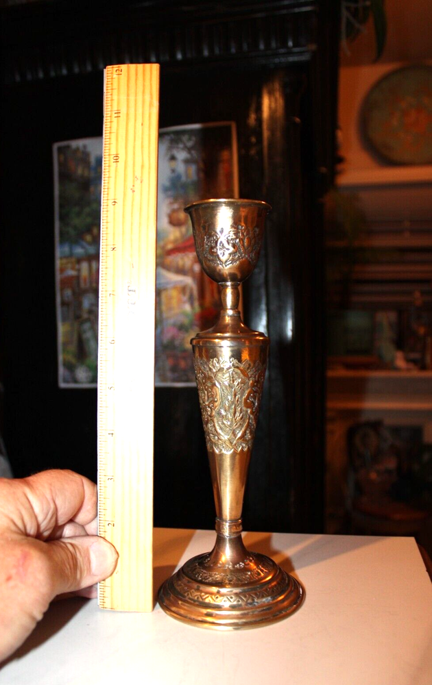 Antique Brass Candlestick Ornate Reposse