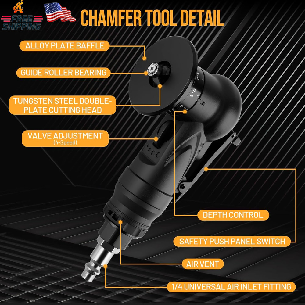 Beaiguna Pneumatic Chamfering Tool, Chamfer Tool with 6 C-Angle & 6 R-Angle Blad