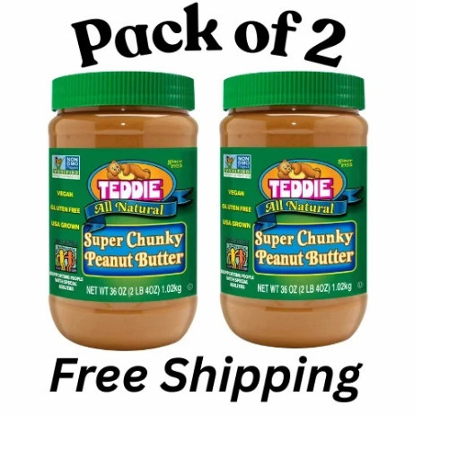 (2 pack) Teddie All Natural Super Chunky Peanut Butter, 36 oz