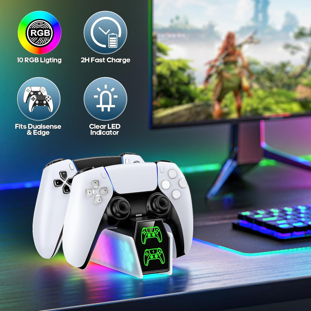 PS5 Controller Charger Station Compatible with DualSense & Edge Controllers, PS5
