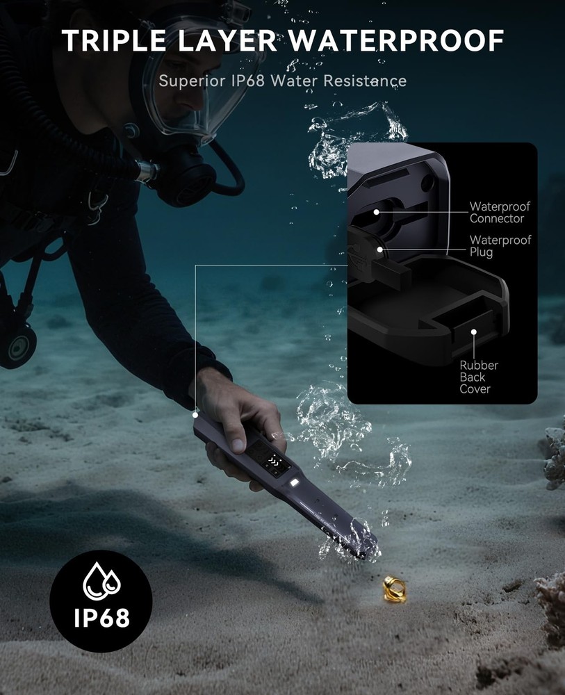 Metal Detector Pinpointer Rechargeable with LCD Screen – Adjustable Sensitivi...