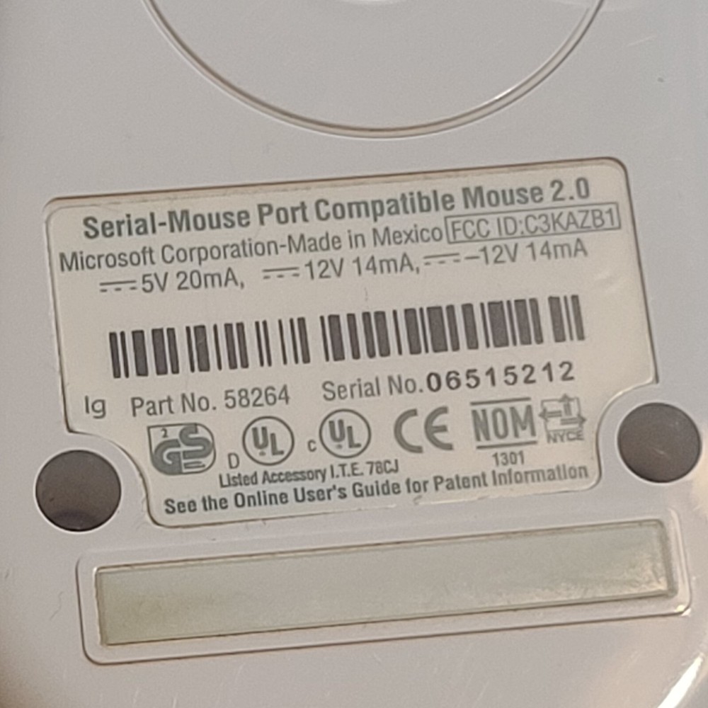 Microsoft/Serial-Mouse Port Compatible Mouse 2.0/PN:58264/Vintage 2 Button Mouse