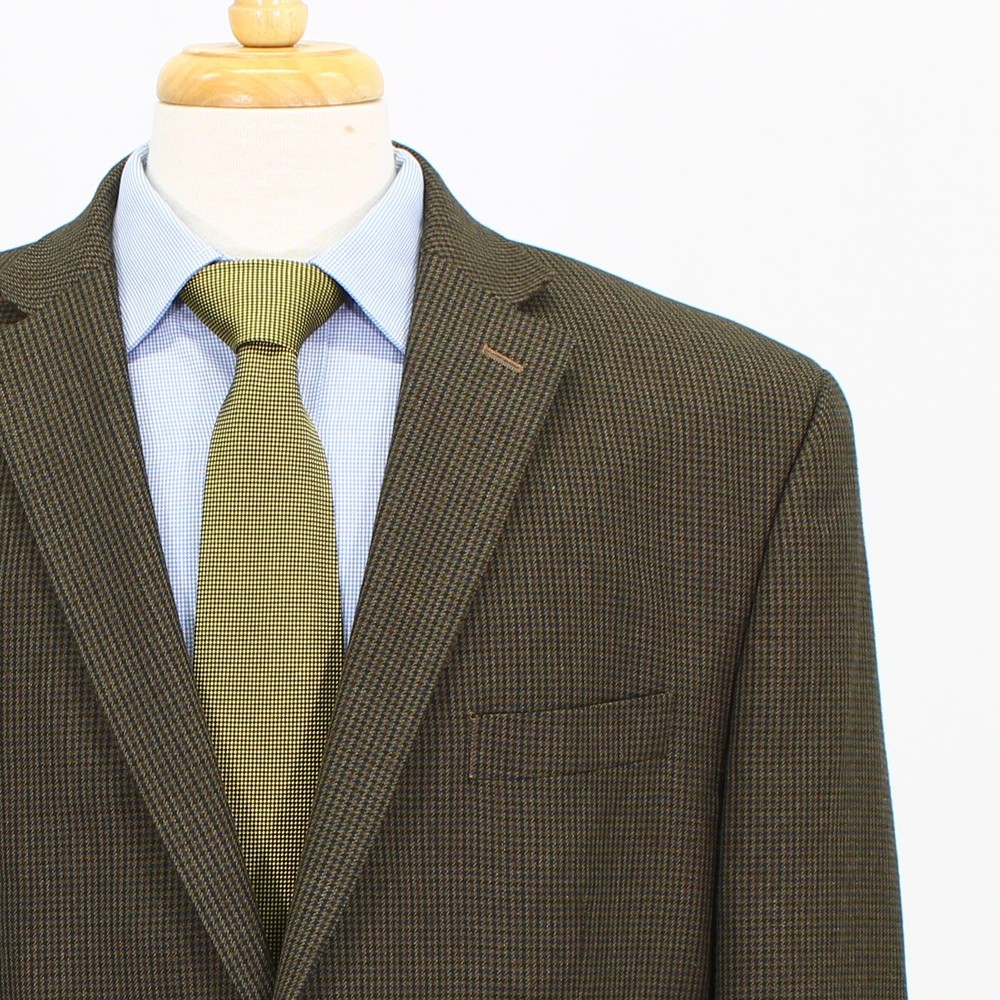 Chaps 46L Brown Sport Coat Blazer Jacket Houndstooth 2-Button Polyester