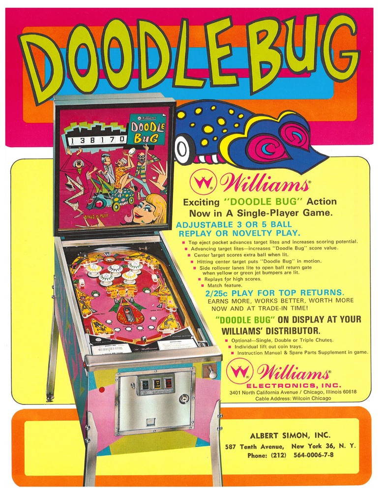 Doodle Bug Williams Pinball Flyer / Brochure/ Ad - Mint Condition